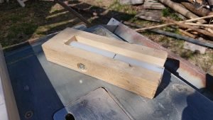 Batten plug in jig ready for sawing